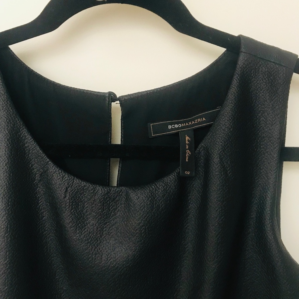 BCBGMAXAZRIA Black Pleated Leather Mini Dress